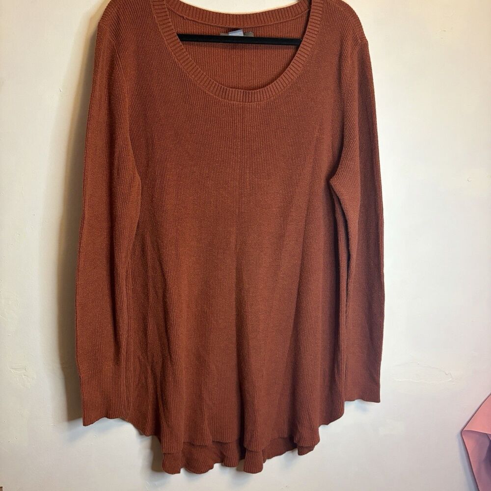 Natural Reflections Sweater Women’s Long Sleeve Scoop Neck Hi Lo Hem Rust XXL